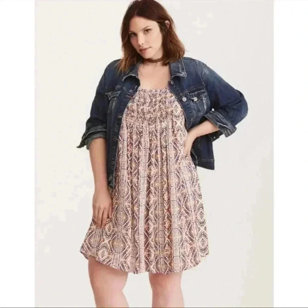 Torrid Tile Print Gauze Lace-Up Sides Dress Sz 1 (1X)